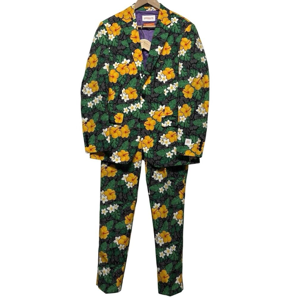 OppoSuits Floral Print Black Suit Tropical Treasure 2 Pc. Suit Men’s Size 38